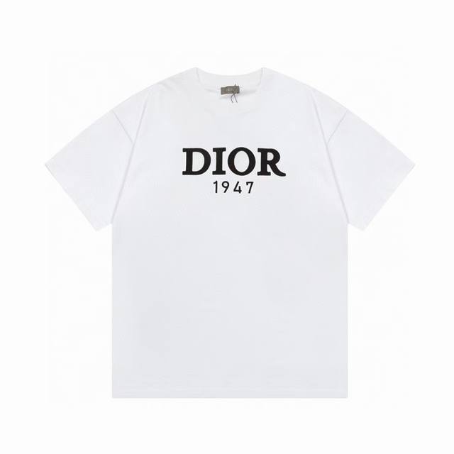 p70#D045 dior 迪奥 2025Ss印花字母短袖T恤 -面料：260G双纱纯棉短袖，配套320G纯棉罗纹 原版面料 官方同款 男女同款 - 颜色：黑色