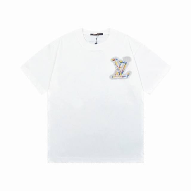 p70#V075 louis Vuitton/路易威登 手绘涂鸦字母百搭潮流短袖T恤男女同款 吊牌 领标 水洗唛 三标齐全 定织定染300克精梳棉面料 尺码：X