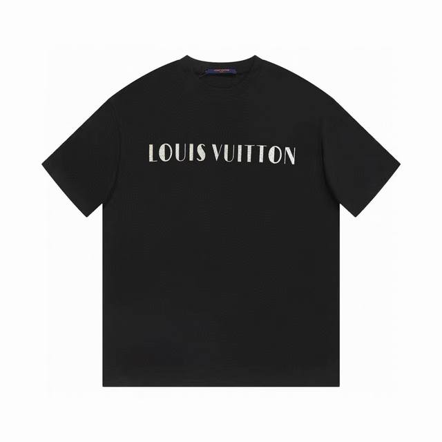 p70#V064 lv/路易威登 限定秀款 顶级镀银字母白墨压花 图案短袖T恤 官网同步新款 - 购入原版开模打造，全套定制辅料，细节决定成败。 - 颜色：黑色
