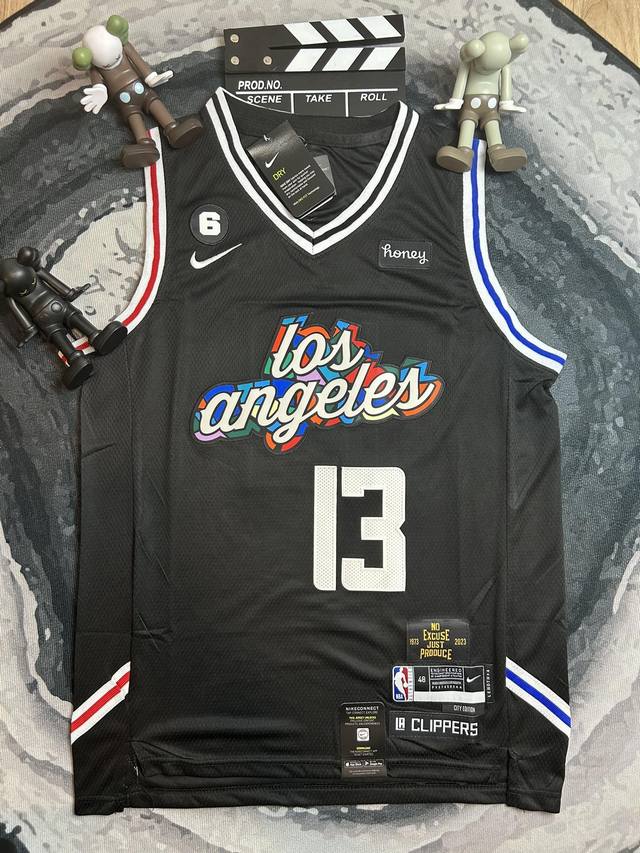 70 (顶级刺绣） 款号S013 nike Nba Sw球迷版 2022赛季洛杉矶快船队保罗乔治13号球衣 颜色：黑色 尺码：M / L / Xl/ Xxl -