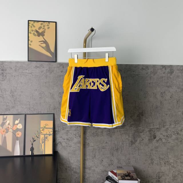 90（款号K03） 【顶级刺绣版本】 挂拍图 Just Don Nba Los Angeles Lakers Team Shorts 科比詹姆斯主场客场Nba