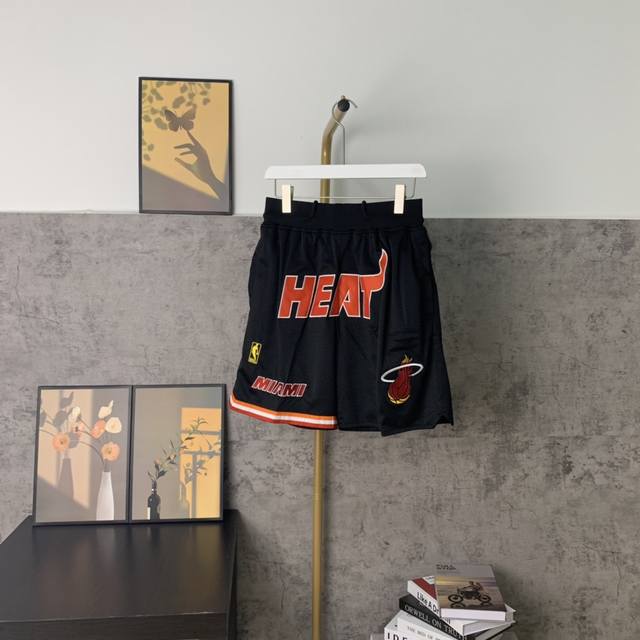 90（款号K02）【顶级刺绣版本】 挂拍图 Just Don Nba Miami Heat Team Shorts 贾斯顿 Nba 迈阿密热火队 刺绣球裤 篮球