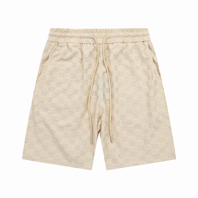 p130 louis Vuitton/路易威登 格子纹提花毛巾裤 2024Ss新款针织短裤，定制面料采用威化布织法，提花针织工艺，版型紧致立体，定制裤绳五金质感