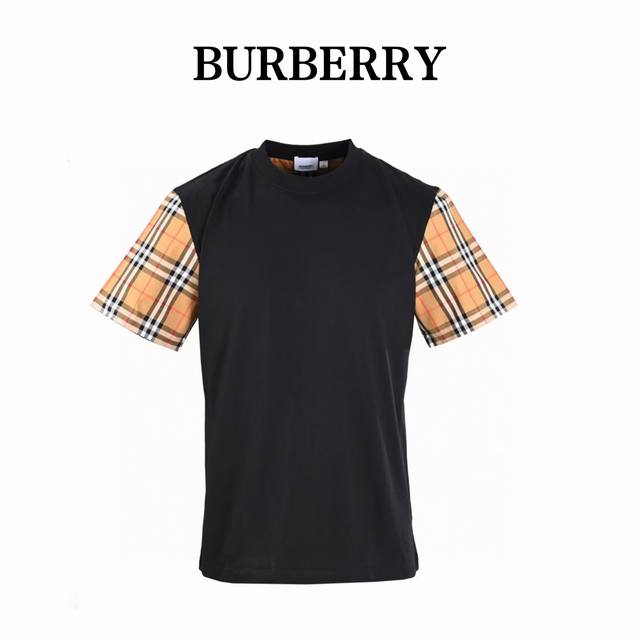 本地自取160 burberry巴宝莉Bbr 格子袖短袖T恤 50支双股180G全棉，面料预缩水洗，不易缩水。耗材最大的一款，袖子前后、左右全部人工对格处理 ，