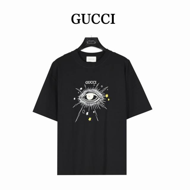 本地自取160 gucci 古驰 24Ss 眼睛短袖T恤 面料采用定制240G 26支特滑双股精棉平纹高密无尘全棉布料。前幅高密度加厚，走线平整，代工品质，全套