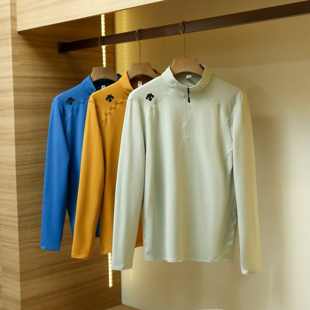 180 颜色 彩蓝色 土黄色 黑色 尺码：M-5Xl 运动大簰出品 品质有保证！ 迪桑特专业的半拉链长袖速干T恤衫！ 质感立体硅胶Logo 户外运动跑步健身苾备