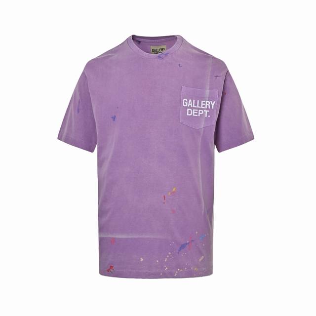 本地自取：220 gallery Dept 24Ss 口袋英文字母泼墨做旧印花短袖 定织定染21支230克高克重棉麻面料 圆简布工艺无侧缝 面料先经过环烘水洗处