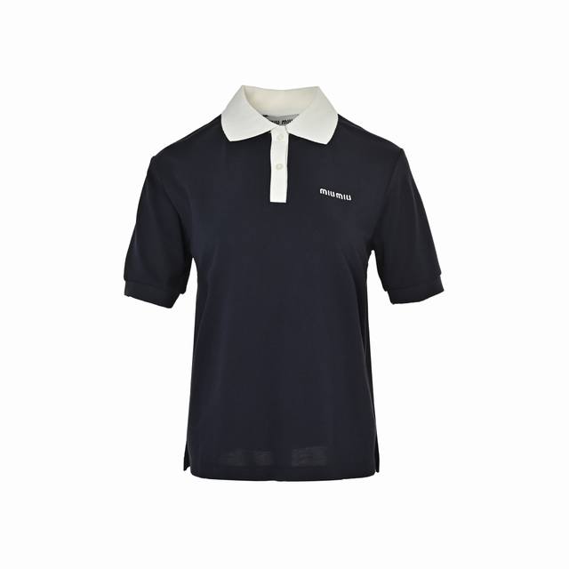 本地自取: 160 miu Miu/缪缪 25Ss 刺绣字母撞色Polo短袖 这款高定25最新款字母刺绣徽标撞色翻领珠地棉短袖T恤Polo衫， 刺绣徽标设计，细