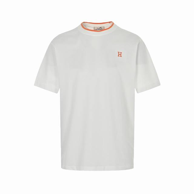 本地自取:170 hermes/爱马仕 经典刺绣橙标短袖 logo标识精致升级，灵感源自八十年代复古 原版面料 官方同款 同缸染面料 手感非常舒服 春夏最新砖柜