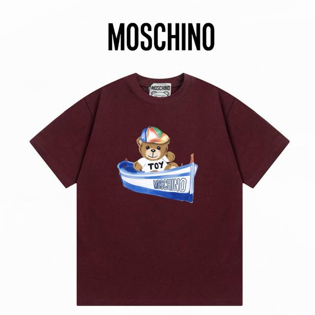 160 Moschino莫斯奇诺 小船熊印花 洗水300克双纱短袖 ：安可拉红 ：Xs-L