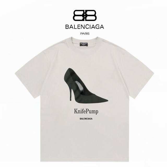 160Balenciaga巴黎世家 官网同款高跟鞋Logo短袖 双纱280克 ：灰色 ：Xs-L