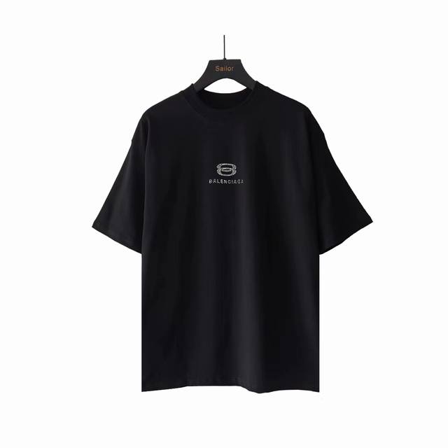 本地自取 160 实拍细节图+尺码表 巴黎世家 Balenciaga基础双圈烫钻短袖 经典背后烫钻字母 进口烫钻工艺整体印花无牙边 32S240G双纱精梳棉布料