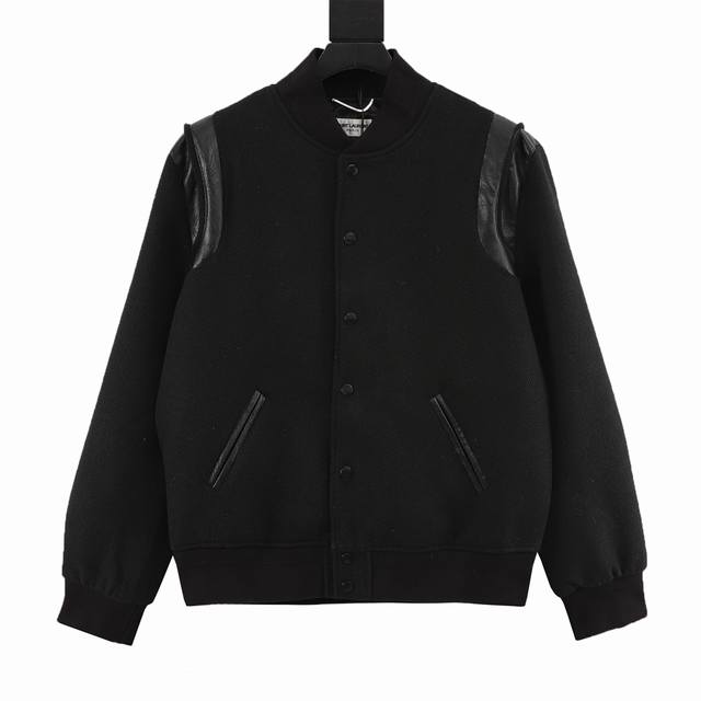 p 440 saint Laurent Paris/圣罗兰 经典拼皮棒球领夹克外套 slp经典配色拼接棒球夹克棒球服外套，渠道精品 潮男潮女Zui爱的棒球服夹克