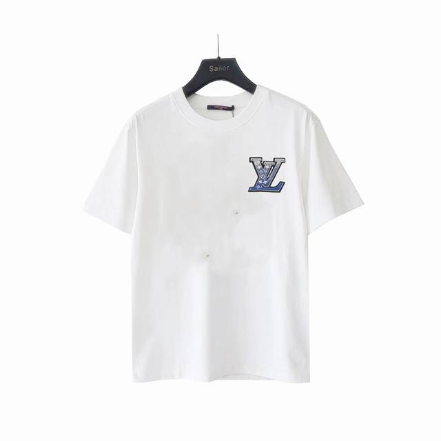 本地自取 180 实拍细节图+尺码表 louis Vuitton/路易威登 蓝标牙刷刺绣圆领短袖 男女同款 情侣款 宽松版型 （最高版本 原版面料 高版本 高品