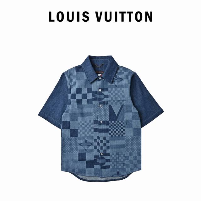 本地自取390 louis Vuitton 路易威登 联名美洲杯牛仔短袖衬衫 整体采用Monogram Multi Flags 图案，为正面融入 Damier