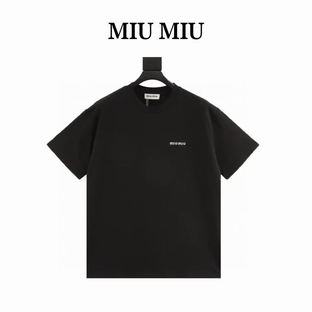 本地自取160 miumiu缪缪经典刺绣徽标字母T恤 版型迷人25Ss春夏新品来袭随意搭都Nice 进口田岛高密度重工刺绣工艺字体立体饱满 尺码：S-L