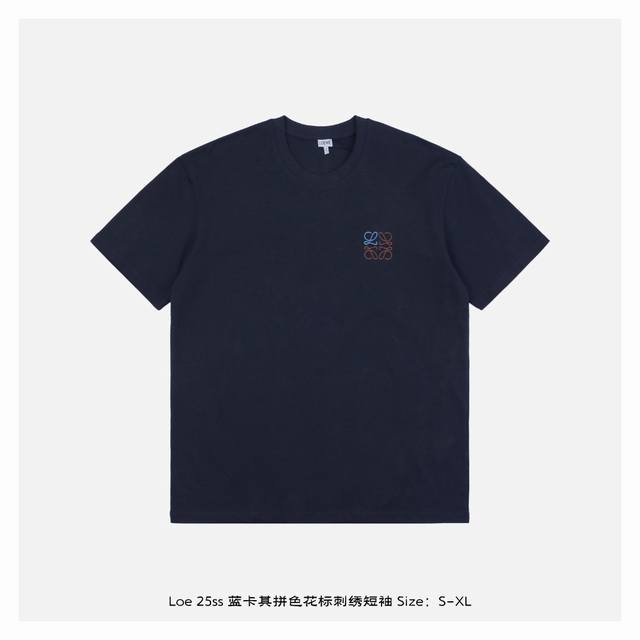 本地自取：220 loewe/罗意威 25Ss 蓝卡其拼色花标刺绣短袖 面料40支双股爽滑精梳棉210克重成份100%棉，罗纹1×1十字精棉罗纹260克重，成份