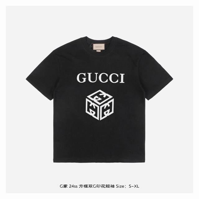 本地自取：170 gucci/古驰 24Ss 方框双G印花短袖 面料采用230克重精梳棉，定制32支1*1螺纹，成衣两遍水洗处理，面料舒适亲肤无异感，定制定染面