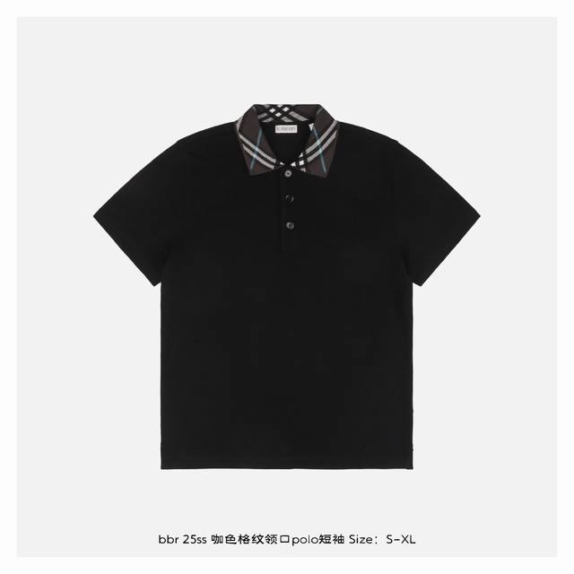 本地自取：230 burberry博柏利 25Ss 咖色格纹领口Polo短袖 棉质珠地网眼布面料打造，透气性好，珠地网眼结构赋予了它独特的纹理，提升质感，吸湿排