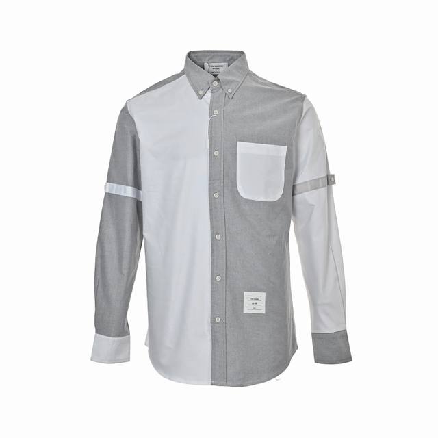 本地自取: 290 thom Browne/汤姆布朗 白色灰色撞色设计双袖标设计撞色衬衫 面料采用定制牛津纺面料 100%纯棉 红白蓝织带正品定制工艺制作 进口