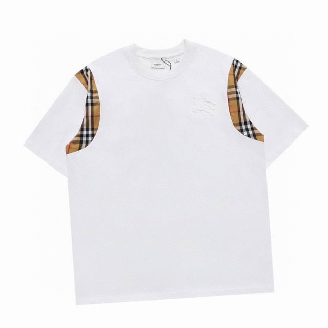 160 巴宝莉/Burberry 夏季新款 浮雕战马格纹拼接圆领短袖T恤，高端品质独家定制 采用定织定染高克重原版面料，洗水完高达280G纯棉面料，螺纹增加到2