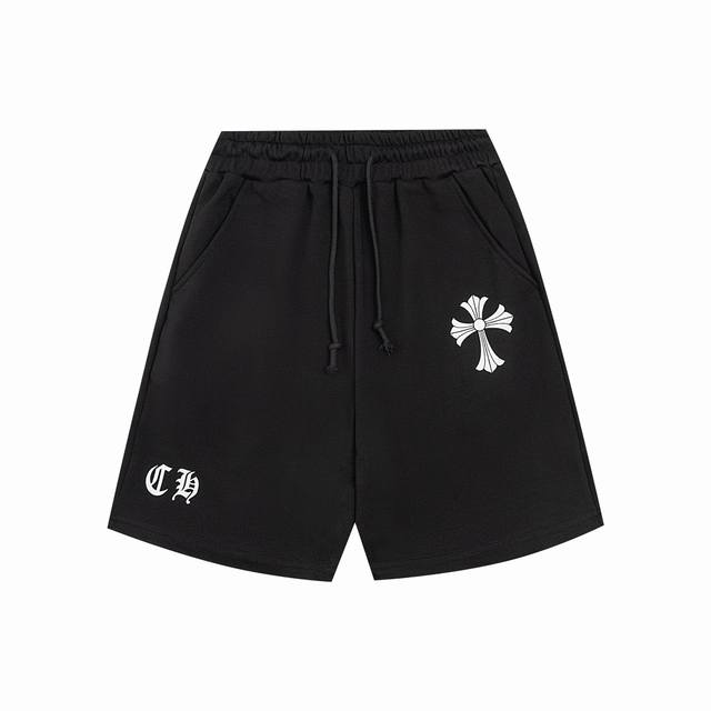 210 高版本Chrome Hearts 克罗心十字印花短裤，男女同款。采用100%纯棉毛圈面料 棉质细腻柔软轻薄透气。简单的梵文和十字印花设计 不失单调。 最
