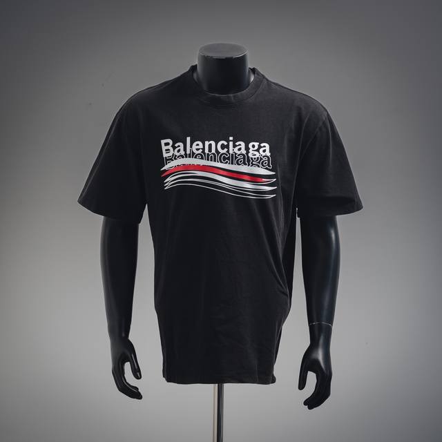 本地自取180 balenciaga 巴黎世家 Blcg 25Ss 波浪纹可乐印花短袖T恤 size:S-Xl