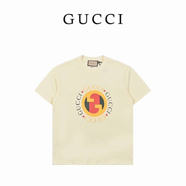 本地自取170 gucci/古驰2023Ss太阳花印花短袖 水浆印花工艺圆领直筒版型，纯棉面料材质麻棉质感。对版定染卡其色面料，经过多次试验后才最终确认还原。水
