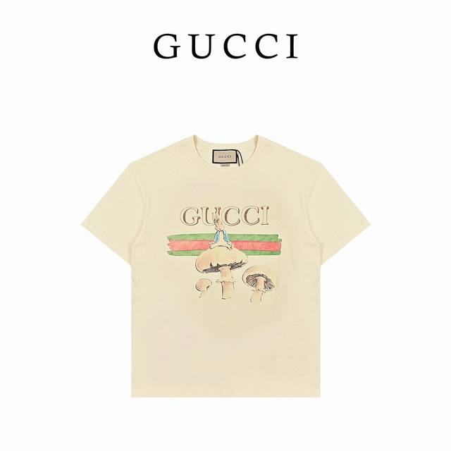 本地自取170 gucci 古驰 经典字母Logo蘑菇印花T恤 2024早春系列高克重短袖 选用客供定制针织100%纯棉面打造,面料手感细腻，厚实有质感的纯棉布