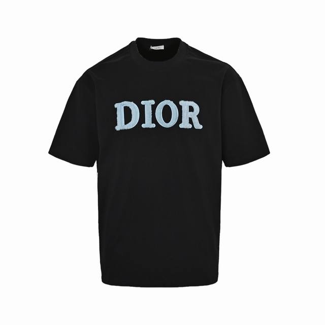本地自取: 170 dior/迪奥 25Ss 蓝色植绒字母刺绣短袖 设计标识官方同步原版开模时尚个性百搭潮流纯原品质原版32支280克洗水面料吊牌领标水洗麦 三