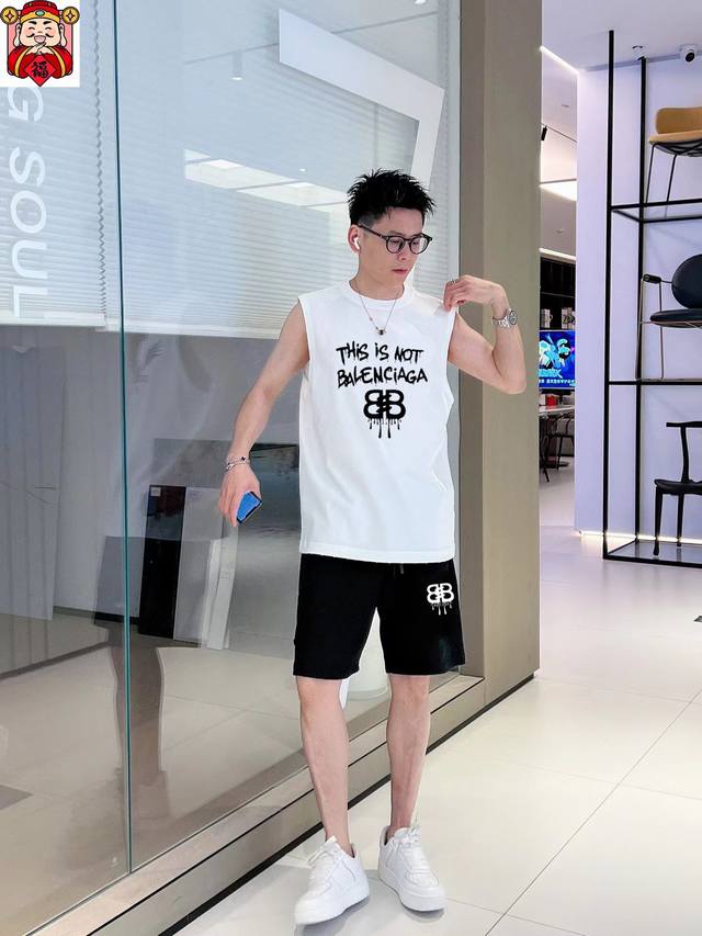 直批170 品牌【Balenciaga巴黎世家】2025春夏季新品背心套装，经典简约款式 任何人都可以轻松驾驶 进口定制丝光棉面料 手软舒适有型 吸汗透气 ，胸