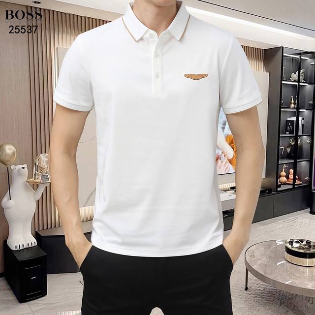 p230 Bos* 联名款 款号：25537 25夏季新款硅胶字母厚版滴胶工艺 面料采用进口120支双股液氨棉 简约百搭款Polo短袖，顶级原单辅料元素打造，潮
