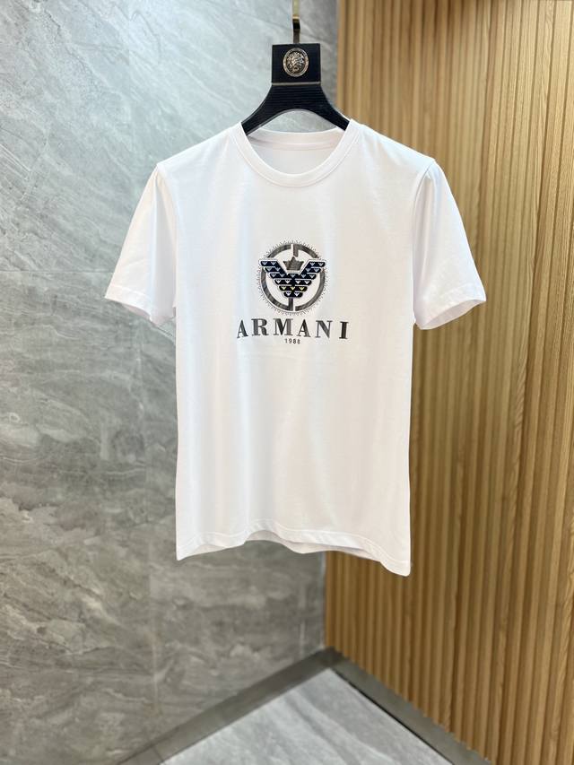 p200Armani/阿玛尼 2025年春夏新品上新 三标齐全 丝光棉圆领短袖T恤 好货不用过多介绍 看细节 专柜码数：M-6Xl 175/140建议Xl