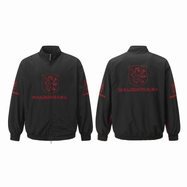 240 25Ss曼联Lion Club男女情侣宽松冲锋衣夹克外套 Balenciaga新款巴黎世家Blcg 曼联红色字母刺绣盾牌飞行棉服夹克 面布订做70D高密