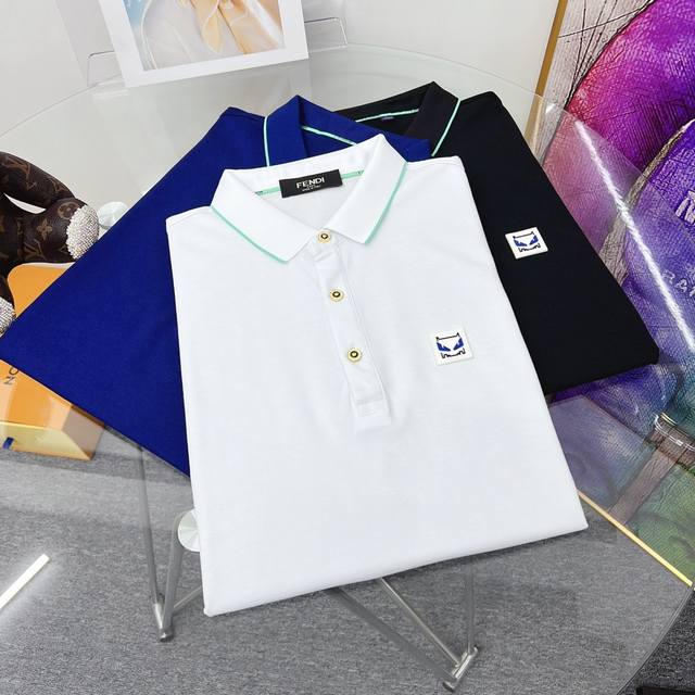 p170【芬迪】高端定制、2025Ss早春新款时尚翻领短袖Polot恤、原版复刻、客供原版进口丝光棉面料、原版复刻经典品牌Logo、剪裁完美、做工精致、必入单品
