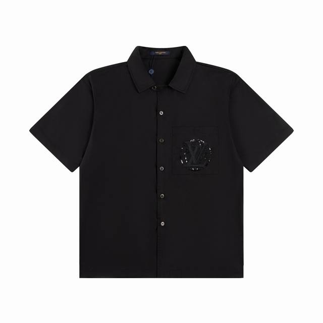 160 1V 2025春夏走秀款衬衫 口袋珠片绣花Logo 定制五金纽扣 男女同款 高品质 码数:Xs S M L