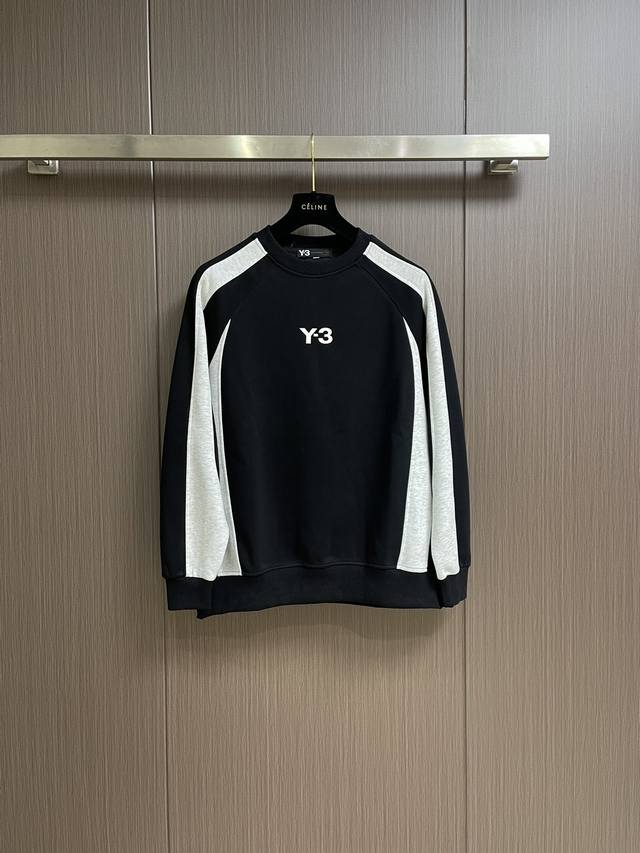 上衣270 裤子310 y3 2025Ss早春新款撞色圆领卫衣直筒休闲裤套装，采用客供面料，线条标识彰显品牌特征，腰部抽身设计随意调节大小，针脚非常细密只有进口