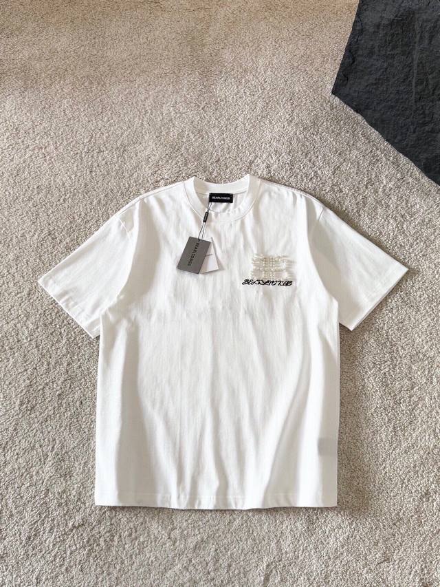 p 230 巴黎世家 Balenciaga Blcg 新款 打钉珍珠短袖，轻奢主义 男女日常通勤穿搭必备单品100% 纯棉双纱汗布面料 同缸定染特种加粗32支双
