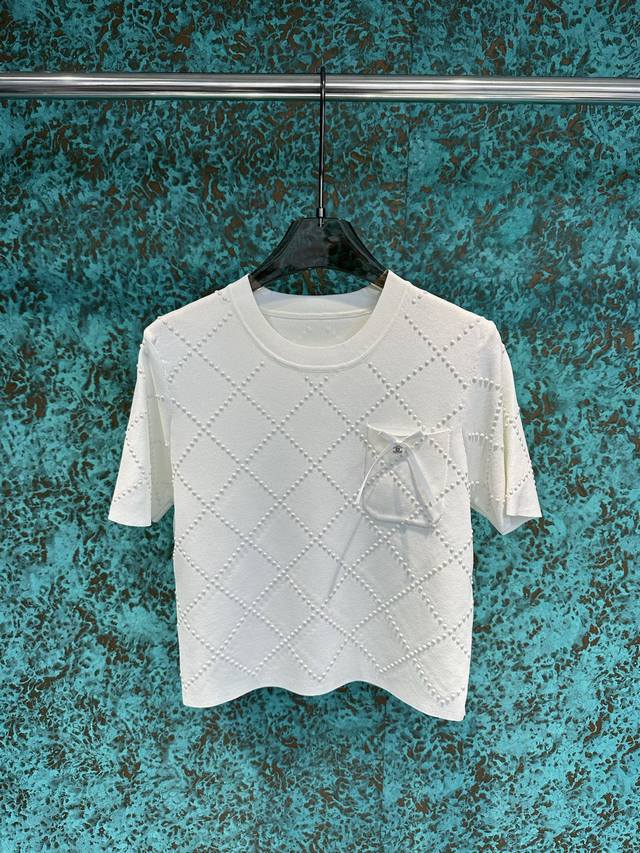 【Qx.】P210 chane·25春季新品菱格烫印针织短袖