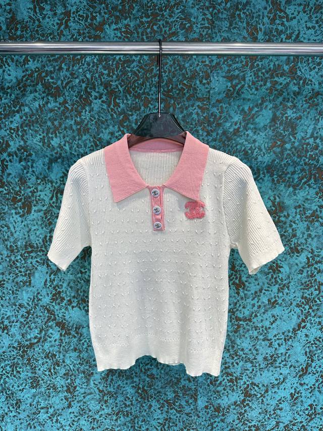 【Qx.】P170 chane·25春季新品翻领拼色针织短袖