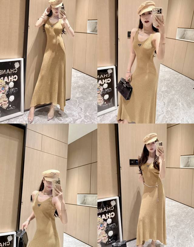 【Qx.】P190 25春季新品·（）Rad*金线三角标吊带长款连衣裙