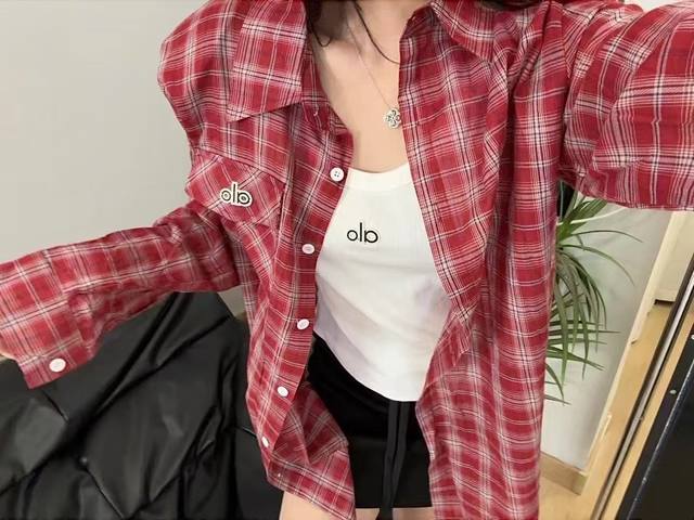 【Qx.8355】P210 新款 Alo 格子衬衣外套，黑色，红色，超级洋气大爆款！闭眼入！