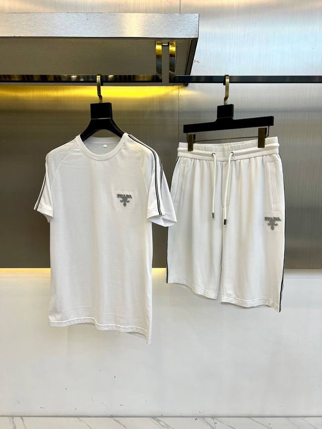 p390 prad普拉、2025新款短袖+短裤套装，Tgvc2025春夏限定毛巾绣Logo最好看的一款纯棉针织套装，定制专柜扫盲顶级欧棉面料，原版定织罗纹，车线