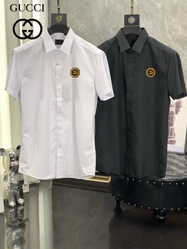 p160 Gucci 欧货 2025新款男士短袖衬衫，高端版本衬衣！专柜定制面料 透气舒适度高，细节无可挑剔，品牌元素设计理念，体现高品质。手感细腻柔软！呈现休