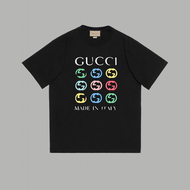 p110 Gucci古驰 2024Ss 新秀款彩色多重Logo 印花短袖T恤 购入原版开模打造，全套定制辅料，细节决定成败。 面料：规格采用实打实260G 10
