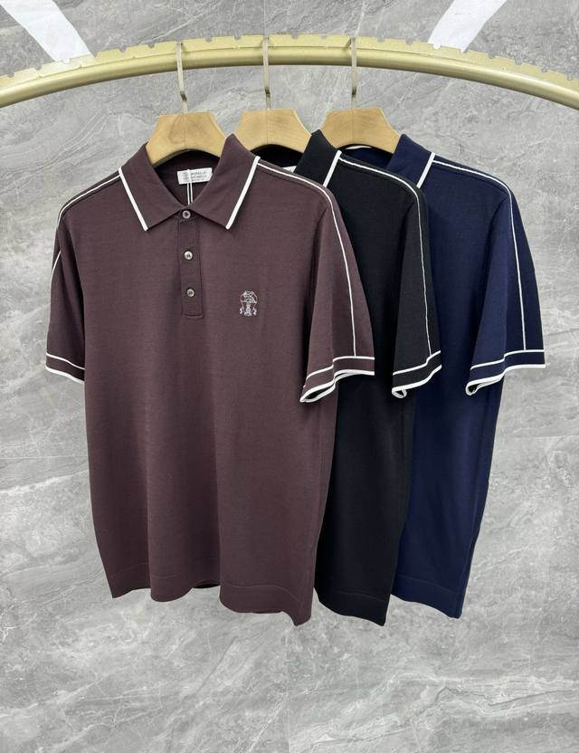 p310Solo 25春夏新款Bc撞色线条翻领轻薄针织衫，男士刺绣Logo标识休闲针织Polo衫。顶级内销渠道分享，意大利顶级奢侈品牌Brunello Cuci