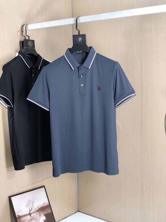 p160 杰尼亚-25Ss新款春夏短袖翻领T恤Polo，最高版本客供定制高端无痕面料简单时尚款，拼色螺纹超级好看！胸前蒙口刺绣经典Logo简单大方的款式！满满的