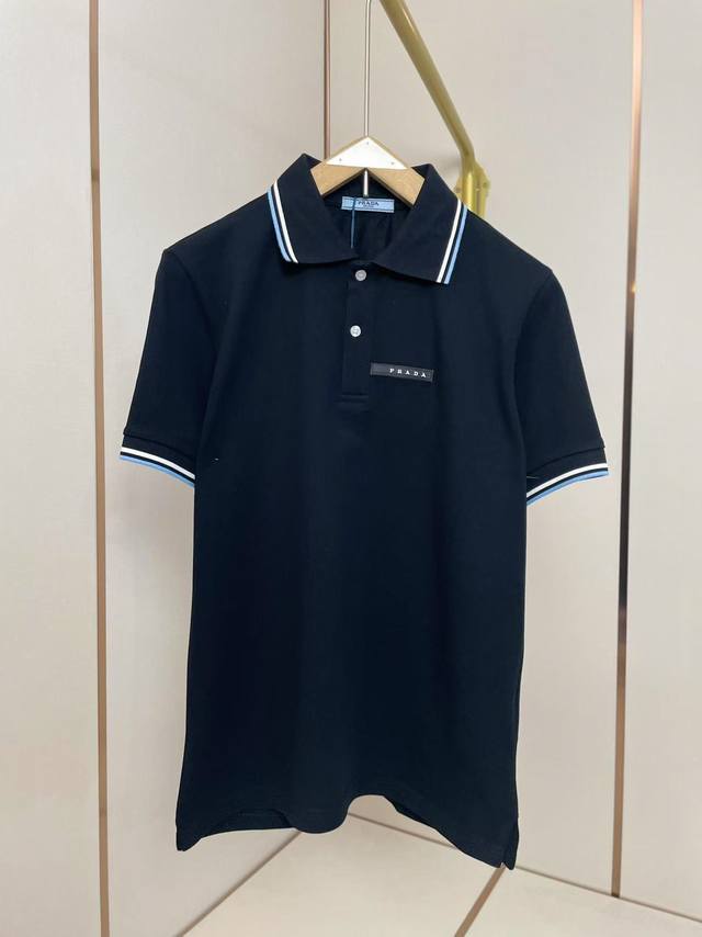 p160 普拉达经典徽标Polo，小翻领设计 休闲同时又不失格调 胸前Prada字母徽标低调有品位 黑色 码数S-Xxl