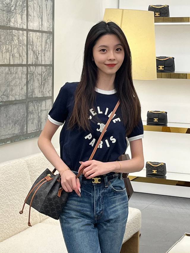 p200-Ce25Ss春夏新款针织棉布撞色圆领短Tee，男女同款植绒印花标识休闲直筒短袖T恤衫！贸易公司渠道稀出，同步官网发售7580Rmb！Ce新款复古撞色T