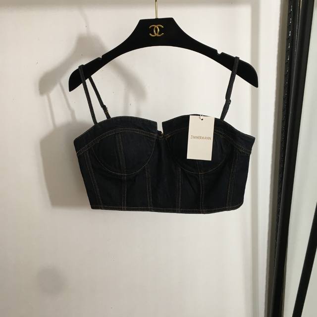 p160款号20251612 Zimmermann新款 牛仔抹胸吊带背心，牛仔蓝，Sml，【M码；胸围86，长21】